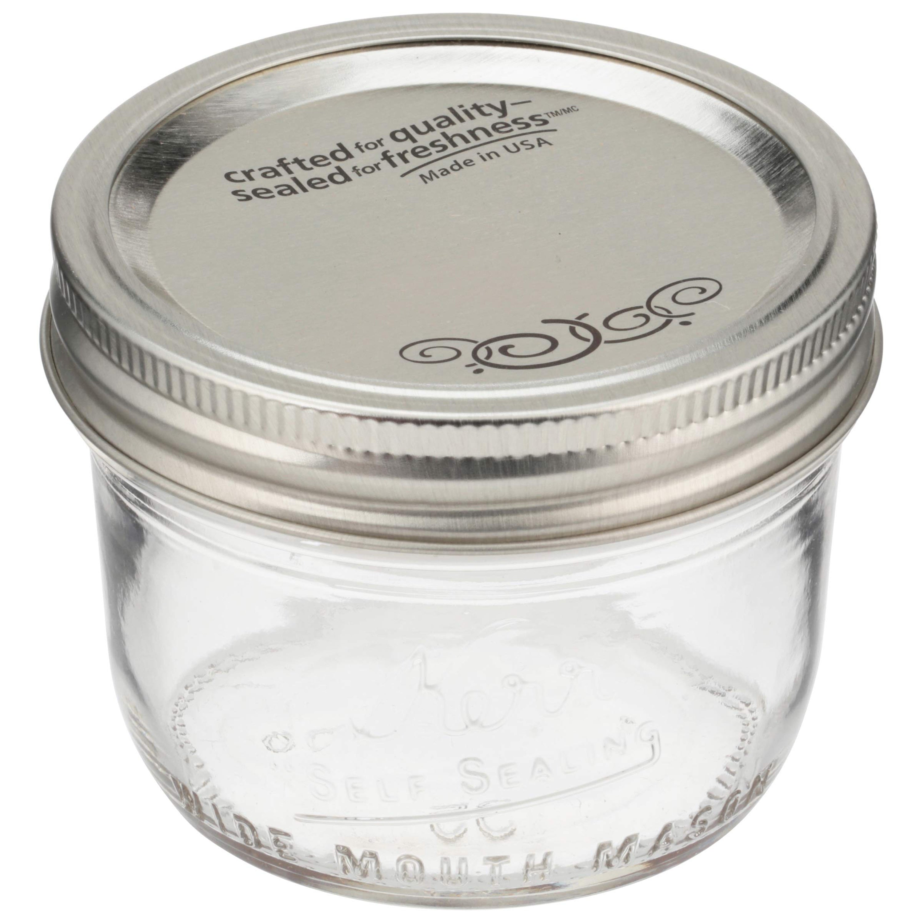 Glass Mason Jar W/ Lid & Band, Wide Mouth, 8 Ounces, 12 Count