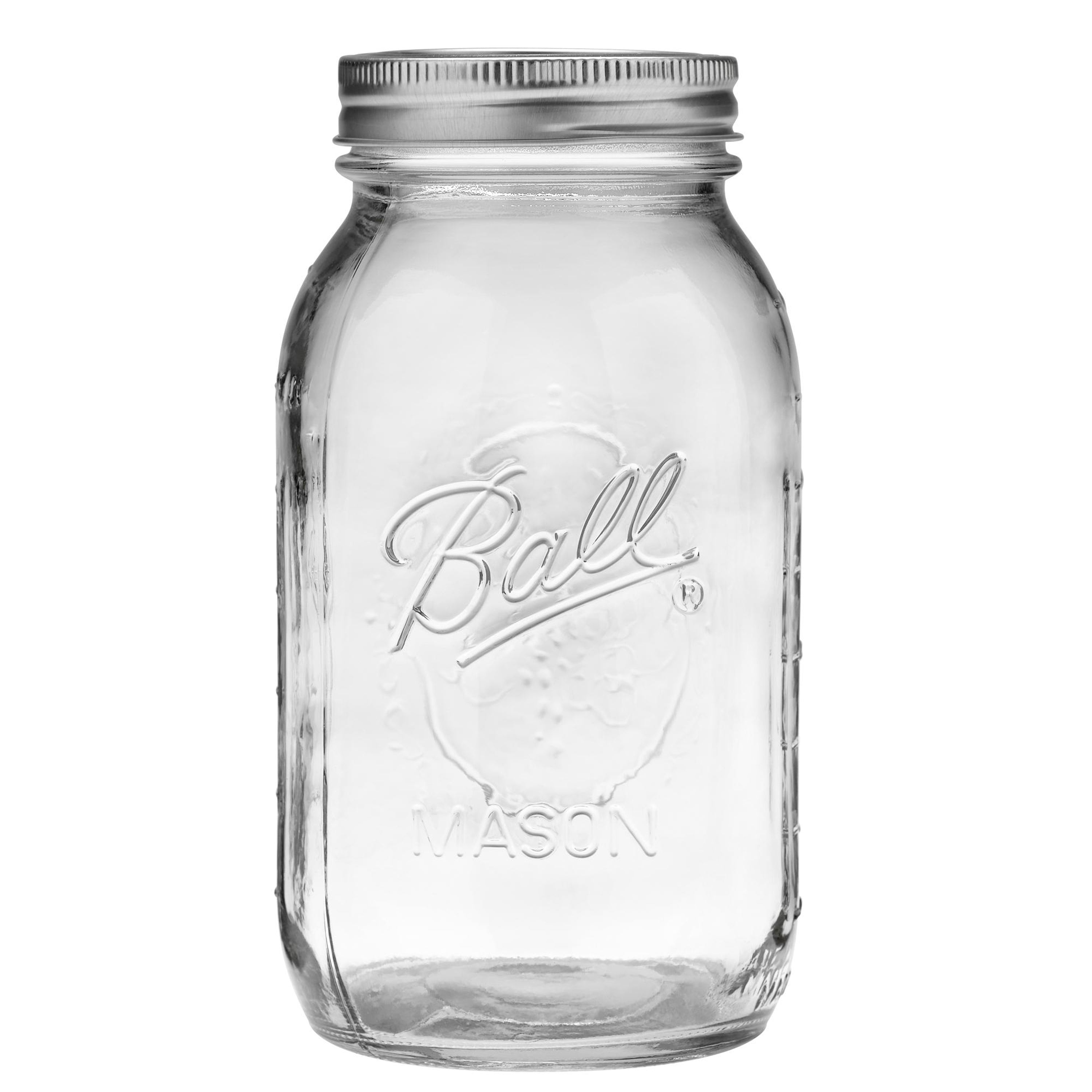 Glass Mason Jar With Lid & Band, Regular Mouth, 32 Ounces, 12 Count