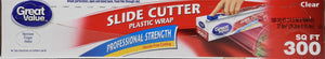 Slide Cutter Plastic Wrap, Clear, 300 sq ft